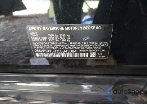 2020 BMW 330I from USA, damaged, VIN 3MW5R1J03L8B43094